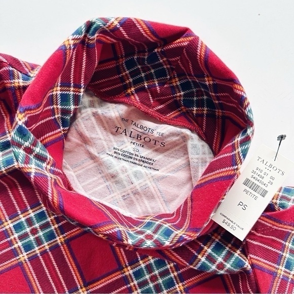 Talbots Tartan Mock Neck Long Sleeve Tee Top PS - Picture 5 of 5